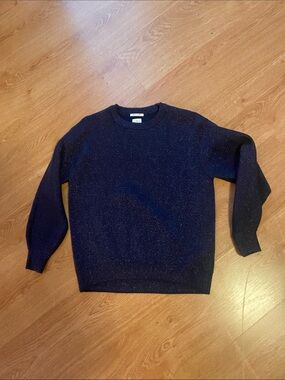 Zara Men's Navy Crewneck Sweater with Metallic Speckle